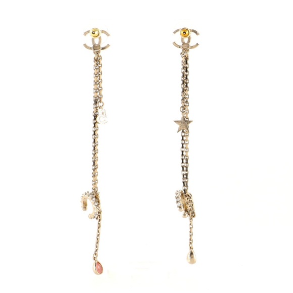 BNIB Chanel Crystal Star 5 Drop Earrings Ear Cuffs Gold Pink AB8063 B07810 NH435 - Picture 6 of 9